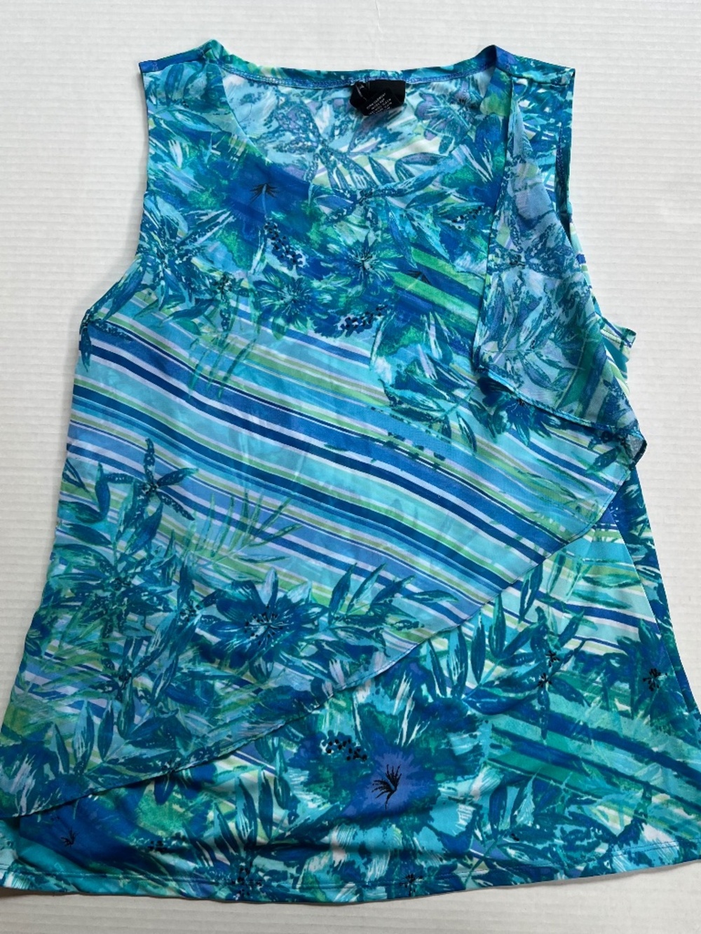 Turquoise Tropical Striped Floral Flowy Tank Top - New Directions - Size M